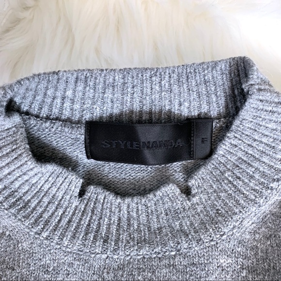STYLENANDA Crop Oversized Gray Sweater Wool - Picture 6 of 9